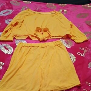 Women's Yellow Crop Top and Shorts Set